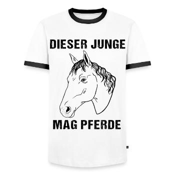 Dieser Junge mag Pferde - Herz und Hufe - Männer Kontrast-T-Shirt - Weiß/Schwarz - Vorne - AI Model Female 172 light (172cm) & AI Model Male 178 dark (178cm)