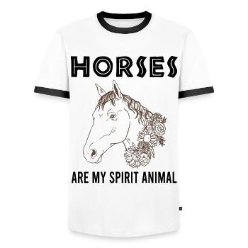 Horses - soulmates on four hooves - Men's Ringer Shirt - white/black - Front - AI Model Female 172 light (172cm) & AI Model Male 178 dark (178cm)