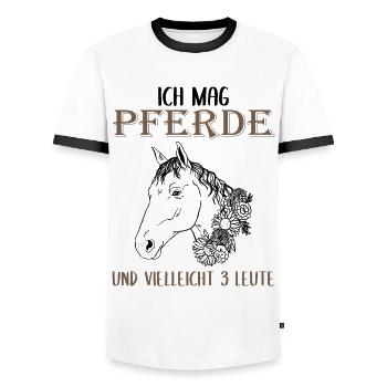 Ich mag Pferde und 3 Leute - Perfektes Geschenk - Männer Kontrast-T-Shirt - Weiß/Schwarz - Vorne - AI Model Female 172 light (172cm) & AI Model Male 178 dark (178cm)