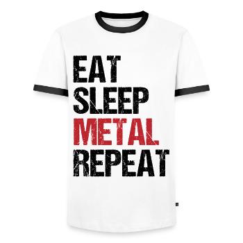 Lifestyle Metal Music Daily Routine Gift - Men's Ringer Shirt - white/black - Front - AI Model Female 172 light (172cm) & AI Model Male 178 dark (178cm)