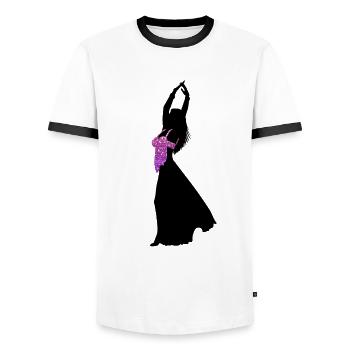 Grace in Motion - Magie de la danse du ventre - T-shirt contrasté Homme - blanc/noir - Devant - AI Model Female 172 light (172cm) & AI Model Male 178 dark (178cm)