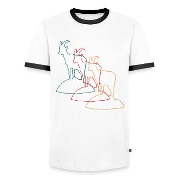 Mountain Goat Parade - Majesty of the Alps - Men's Ringer Shirt - white/black - Front - AI Model Female 172 light (172cm) & AI Model Male 178 dark (178cm)