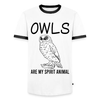 Owls Spirit Animal - Mystical Gift - Men's Ringer Shirt - white/black - Front - AI Model Female 172 light (172cm) & AI Model Male 178 dark (178cm)