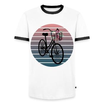 Vélo à décor floral - T-shirt contrasté Homme - blanc/noir - Devant - AI Model Female 172 light (172cm) & AI Model Male 178 dark (178cm)