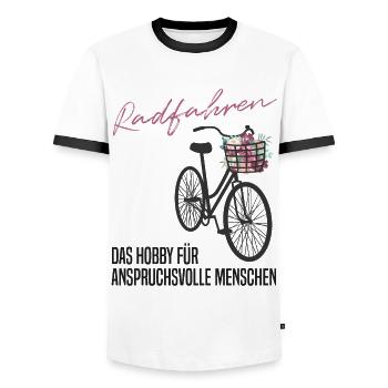 Radfahren - Anspruchsvoll & Edel - Blumen Geschenk - Männer Kontrast-T-Shirt - Weiß/Schwarz - Vorne - AI Model Female 172 light (172cm) & AI Model Male 178 dark (178cm)