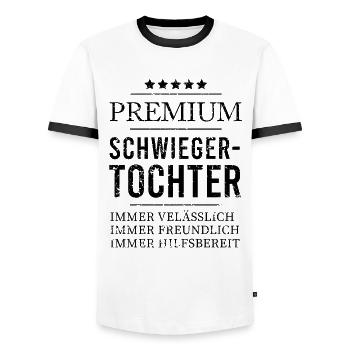 Premium Schwiegertochter 5-Sterne Herz der Familie - Männer Kontrast-T-Shirt - Weiß/Schwarz - Vorne - AI Model Female 172 light (172cm) & AI Model Male 178 dark (178cm)