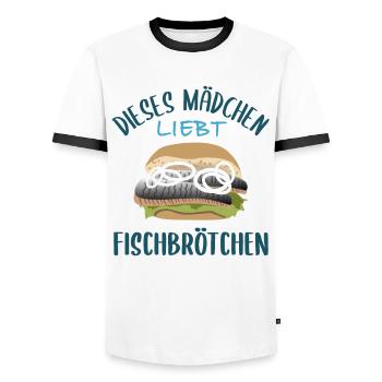 Mädchen & Fischbrötchen - Eine Liebesgeschichte - Männer Kontrast-T-Shirt - Weiß/Schwarz - Vorne - AI Model Female 172 light (172cm) & AI Model Male 178 dark (178cm)