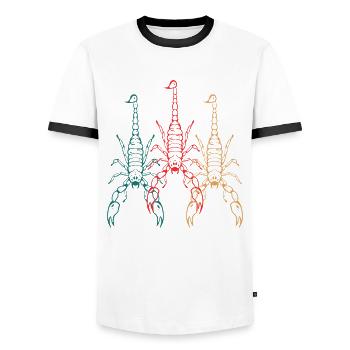 Three Scorpions Trio Exoticism Gift - Men's Ringer Shirt - white/black - Front - AI Model Female 172 light (172cm) & AI Model Male 178 dark (178cm)