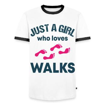 Simple Walk Lover Gift - Men's Ringer Shirt - white/black - Front - AI Model Female 172 light (172cm) & AI Model Male 178 dark (178cm)