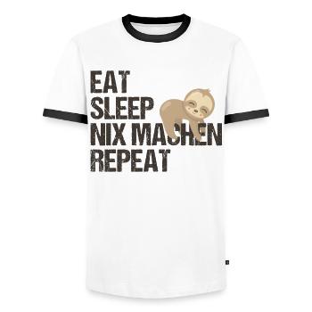 Faulbär Tagesroutine Deutsch Humor Geschenk - Männer Kontrast-T-Shirt - Weiß/Schwarz - Vorne - AI Model Female 172 light (172cm) & AI Model Male 178 dark (178cm)