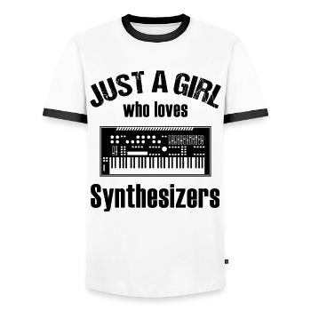 Juste une fille qui aime les synthétiseurs musique cadeau - T-shirt contrasté Homme - blanc/noir - Devant - AI Model Female 172 light (172cm) & AI Model Male 178 dark (178cm)