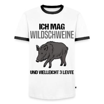 Humorvolles Wildschwein & Menschenliebhaber - Männer Kontrast-T-Shirt - Weiß/Schwarz - Vorne - AI Model Female 172 light (172cm) & AI Model Male 178 dark (178cm)