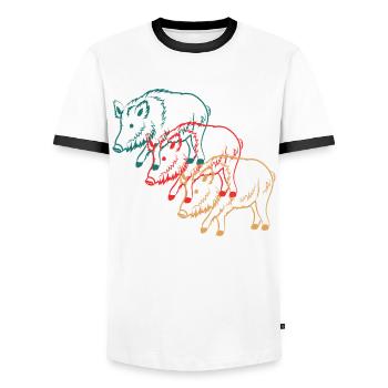 Trio von Wildschweinen Naturverbundenes Geschenk - Männer Kontrast-T-Shirt - Weiß/Schwarz - Vorne - AI Model Female 172 light (172cm) & AI Model Male 178 dark (178cm)
