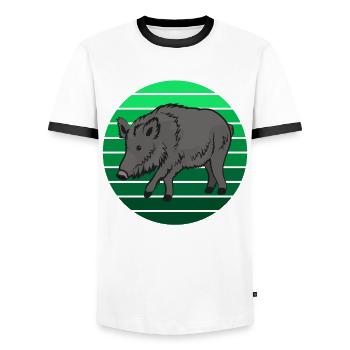 Majestic Wild Boar Forest Lover Gift - Men's Ringer Shirt - white/black - Front - AI Model Female 172 light (172cm) & AI Model Male 178 dark (178cm)