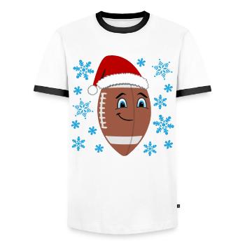 Festlicher Football Weihnachtsmütze - Männer Kontrast-T-Shirt - Weiß/Schwarz - Vorne - AI Model Female 172 light (172cm) & AI Model Male 178 dark (178cm)