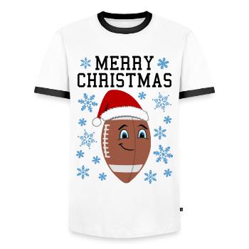 Merry Christmas Football Weihnachtsmütze - Männer Kontrast-T-Shirt - Weiß/Schwarz - Vorne - AI Model Female 172 light (172cm) & AI Model Male 178 dark (178cm)