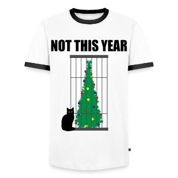 Mischievous Cat Guilt on Dog Gift - Men's Ringer Shirt - white/black - Front - AI Model Female 172 light (172cm) & AI Model Male 178 dark (178cm)