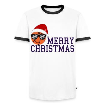 Basketball Weihnachtsgruß Sportlicher Zauber - Männer Kontrast-T-Shirt - Weiß/Schwarz - Vorne - AI Model Female 172 light (172cm) & AI Model Male 178 dark (178cm)