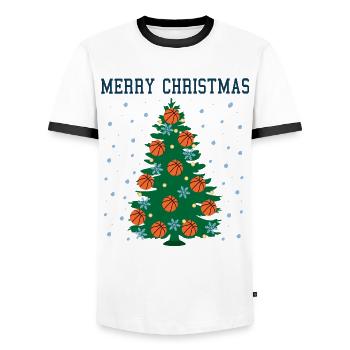 Merry Bball Xmas Tree for Sports Fans - Men's Ringer Shirt - white/black - Front - AI Model Female 172 light (172cm) & AI Model Male 178 dark (178cm)
