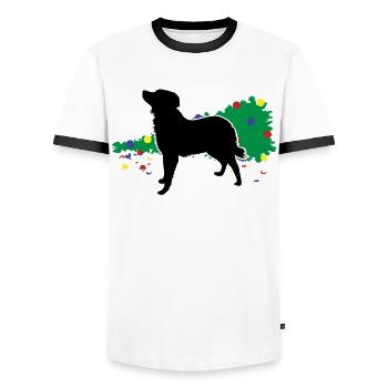 Chaos Dog Christmas Tree Fall Fun - Men's Ringer Shirt - white/black - Front - AI Model Female 172 light (172cm) & AI Model Male 178 dark (178cm)