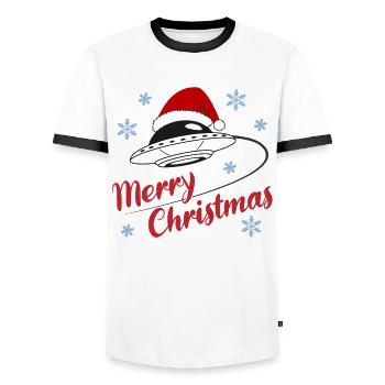 UFO Bonnet Joyeux Noël Galactic Fun - T-shirt contrasté Homme - blanc/noir - Devant - AI Model Female 172 light (172cm) & AI Model Male 178 dark (178cm)