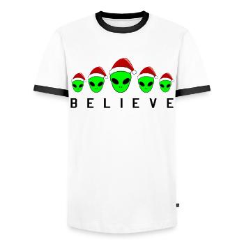 Croire en Noël Alien Drôle Cadeau - T-shirt contrasté Homme - blanc/noir - Devant - AI Model Female 172 light (172cm) & AI Model Male 178 dark (178cm)