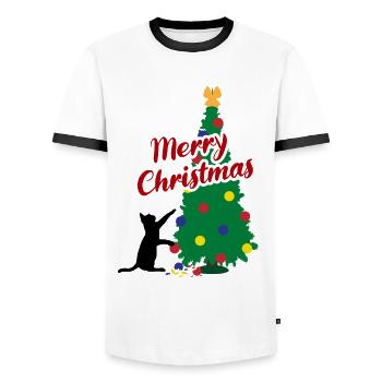 Verspielte Weihnachtskatze Frohes Fest Geschenk - Männer Kontrast-T-Shirt - Weiß/Schwarz - Vorne - AI Model Female 172 light (172cm) & AI Model Male 178 dark (178cm)