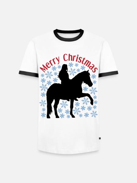 Weihnachtliches Mädchen-Pferd-Schnee Motiv - Männer Kontrast-T-Shirt - Weiß/Schwarz