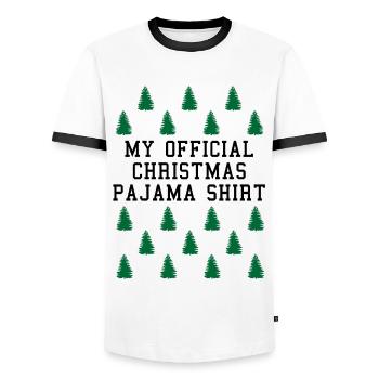 Weihnachtswald Offizielles Schlafanzug-Shirt - Männer Kontrast-T-Shirt - Weiß/Schwarz - Vorne - AI Model Female 172 light (172cm) & AI Model Male 178 dark (178cm)
