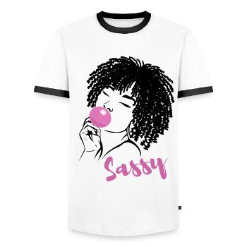 Sassy Chic avec Charme Afro - T-shirt contrasté Homme - blanc/noir - Devant - AI Model Female 172 light (172cm) & AI Model Male 178 dark (178cm)
