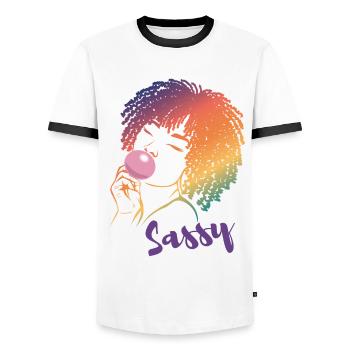 Sassy Chic avec Charme Afro - T-shirt contrasté Homme - blanc/noir - Devant - AI Model Female 172 light (172cm) & AI Model Male 178 dark (178cm)
