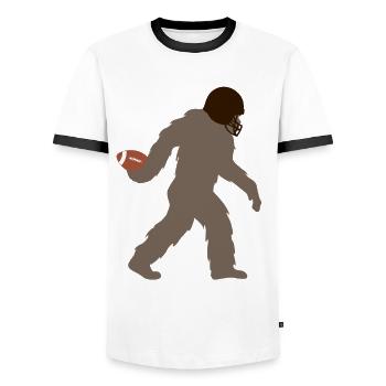Bigfoot Football Player Sport Silhouette - Men's Ringer Shirt - white/black - Front - AI Model Female 172 light (172cm) & AI Model Male 178 dark (178cm)