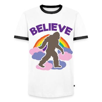 Croyance en l’être surnaturel Bigfoot - T-shirt contrasté Homme - blanc/noir - Devant - AI Model Female 172 light (172cm) & AI Model Male 178 dark (178cm)