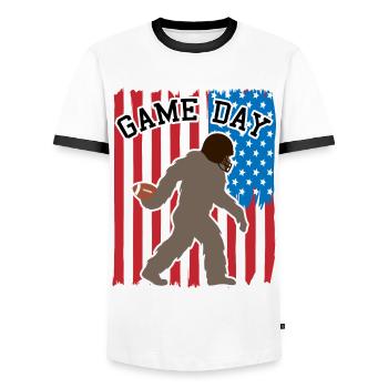 Bigfoot Patriot USA Flagge Hingucker - Männer Kontrast-T-Shirt - Weiß/Schwarz - Vorne - AI Model Female 172 light (172cm) & AI Model Male 178 dark (178cm)