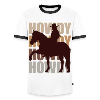 Howdy! Western Rider Greeting and Fun - Men's Ringer Shirt - white/black - Front - AI Model Female 172 light (172cm) & AI Model Male 178 dark (178cm)