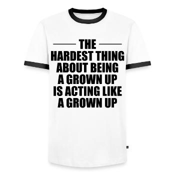 Being an adult - just a façade? - Men's Ringer Shirt - white/black - Front - AI Model Female 172 light (172cm) & AI Model Male 178 dark (178cm)