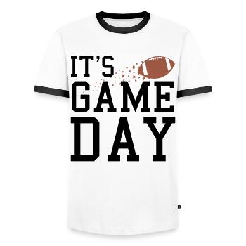 Game Day Football Enthusiasm - Men's Ringer Shirt - white/black - Front - AI Model Female 172 light (172cm) & AI Model Male 178 dark (178cm)