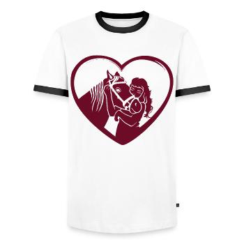 Liens de coeur cheval et fille - T-shirt contrasté Homme - blanc/noir - Devant - AI Model Female 172 light (172cm) & AI Model Male 178 dark (178cm)