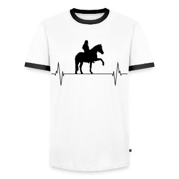 Cœur de cavalier L’amour du cheval La joie de vivre à l’état pur - T-shirt contrasté Homme - blanc/noir - Devant - AI Model Female 172 light (172cm) & AI Model Male 178 dark (178cm)