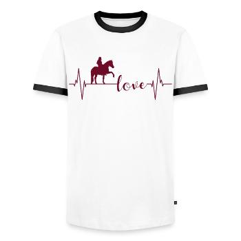 Le cœur du cavalier L’amour de la vie du cheval - T-shirt contrasté Homme - blanc/noir - Devant - AI Model Female 172 light (172cm) & AI Model Male 178 dark (178cm)