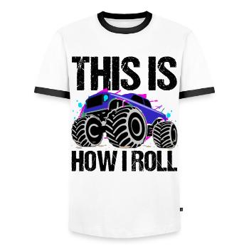 Rolling Monster Truck Adventure Urge - Men's Ringer Shirt - white/black - Front - AI Model Female 172 light (172cm) & AI Model Male 178 dark (178cm)