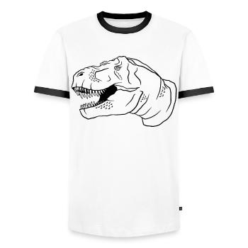 Retro T-Rex Dino Neon Outfit Gift - Men's Ringer Shirt - white/black - Front - AI Model Female 172 light (172cm) & AI Model Male 178 dark (178cm)