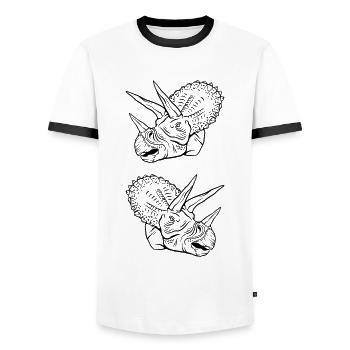 Triceratops Line Art Minimal Noir - T-shirt contrasté Homme - blanc/noir - Devant - AI Model Female 172 light (172cm) & AI Model Male 178 dark (178cm)