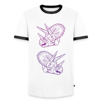 Triceratops Line Art Minimal Noir - T-shirt contrasté Homme - blanc/noir - Devant - AI Model Female 172 light (172cm) & AI Model Male 178 dark (178cm)