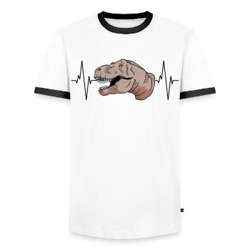 T-Rex Heartbeat cadeau primitif - T-shirt contrasté Homme - blanc/noir - Devant - AI Model Female 172 light (172cm) & AI Model Male 178 dark (178cm)