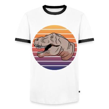 T-Rex Sunset Retro Look Gift - Men's Ringer Shirt - white/black - Front - AI Model Female 172 light (172cm) & AI Model Male 178 dark (178cm)