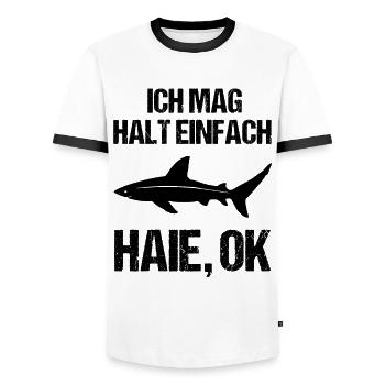 Cadeau de fan Easy Sharks - T-shirt contrasté Homme - blanc/noir - Devant - AI Model Female 172 light (172cm) & AI Model Male 178 dark (178cm)