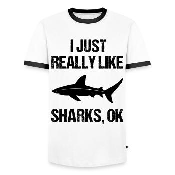 Cadeau de fan Easy Sharks - T-shirt contrasté Homme - blanc/noir - Devant - AI Model Female 172 light (172cm) & AI Model Male 178 dark (178cm)