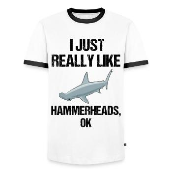Hammerhead Shark Enthusiast Clear & Direct - Men's Ringer Shirt - white/black - Front - AI Model Female 172 light (172cm) & AI Model Male 178 dark (178cm)