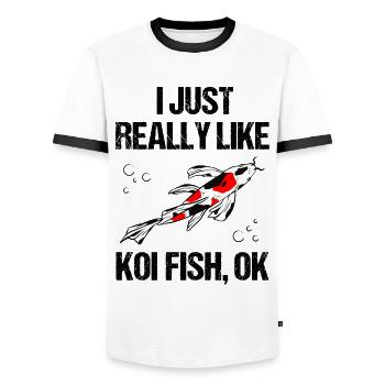 Koi Fish Purists Statement - Men's Ringer Shirt - white/black - Front - AI Model Female 172 light (172cm) & AI Model Male 178 dark (178cm)